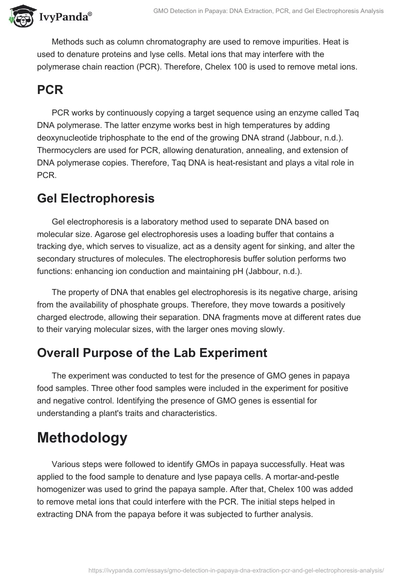 GMO Detection in Papaya: DNA Extraction, PCR, and Gel Electrophoresis Analysis. Page 2