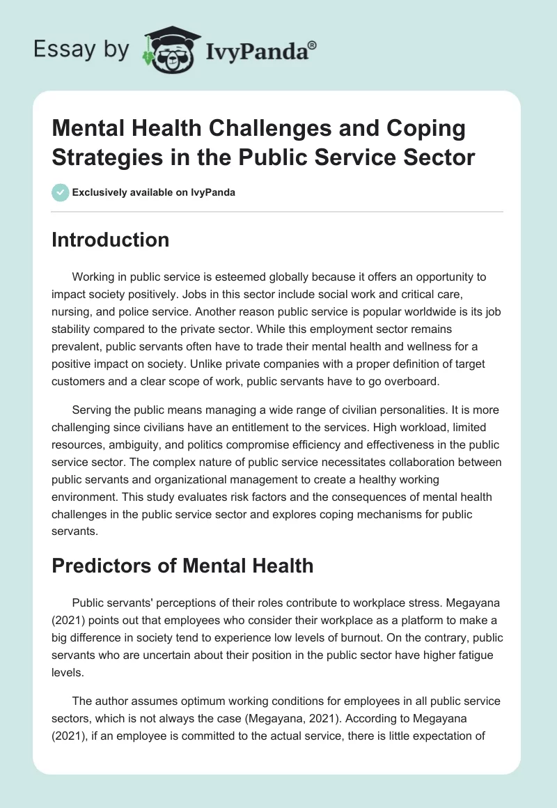 Mental Health Challenges and Coping Strategies in the Public Service Sector. Page 1
