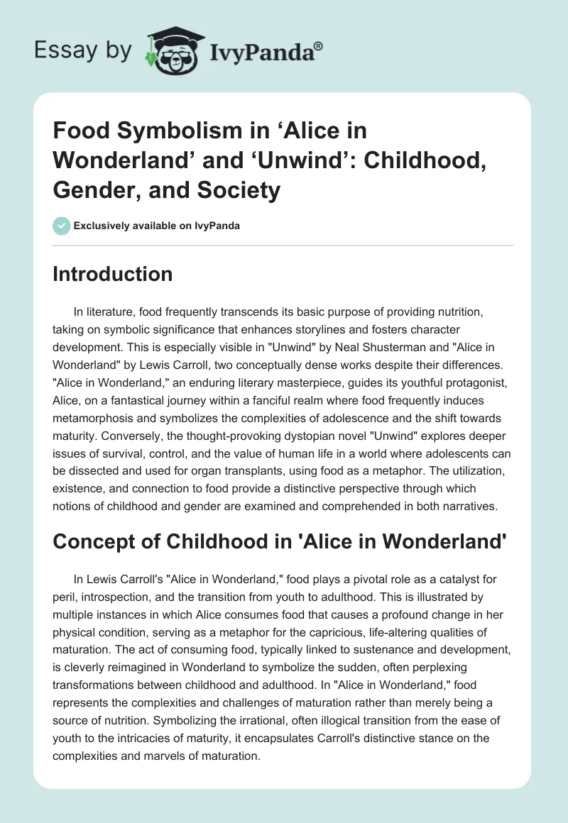 Food Symbolism in ‘Alice in Wonderland’ and ‘Unwind’: Childhood, Gender, and Society. Page 1