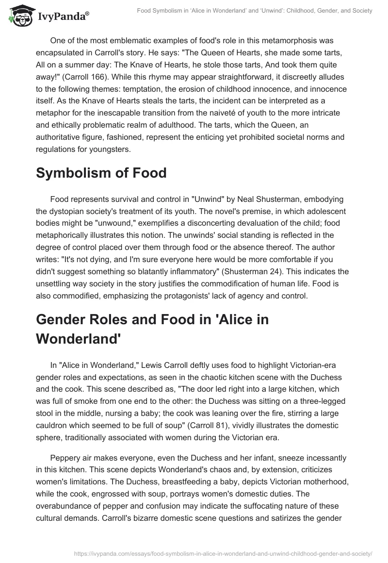 Food Symbolism in ‘Alice in Wonderland’ and ‘Unwind’: Childhood, Gender, and Society. Page 2