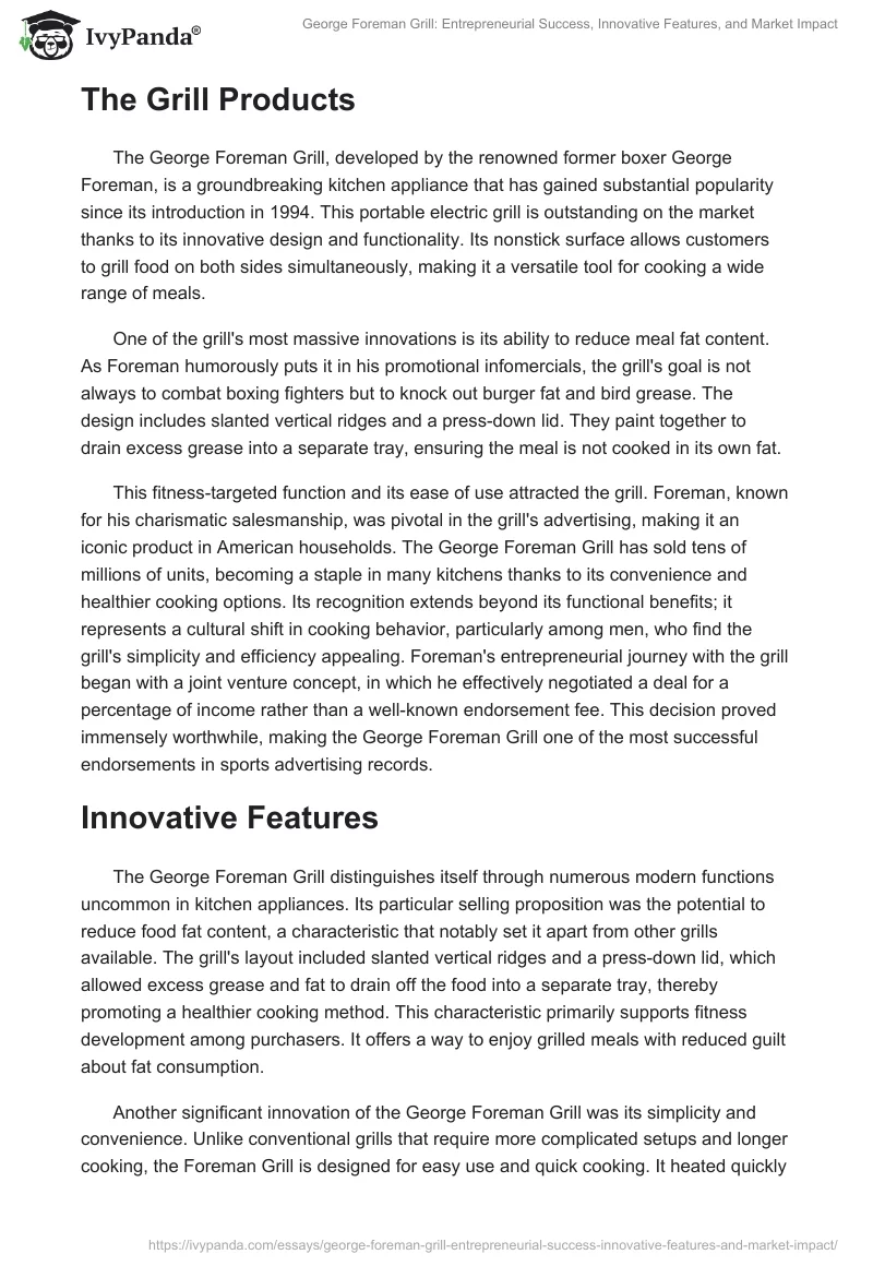 George Foreman Grill: Entrepreneurial Success, Innovative Features, and Market Impact. Page 2