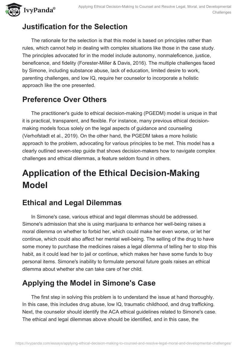 Applying Ethical Decision-Making to Counsel and Resolve Legal, Moral, and Developmental Challenges. Page 2