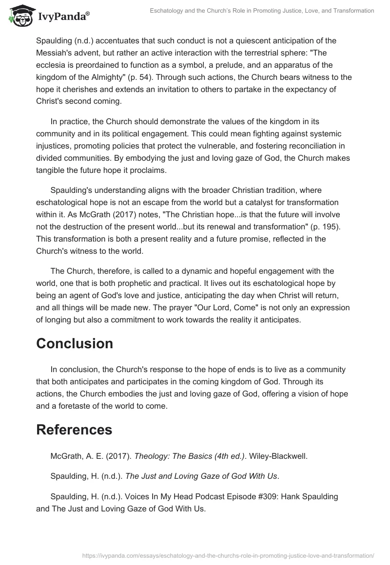 Eschatology and the Church’s Role in Promoting Justice, Love, and Transformation. Page 2