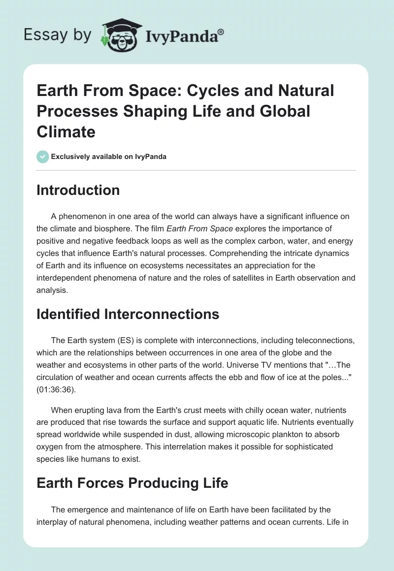 Earth From Space: Cycles and Natural Processes Shaping Life and Global Climate. Page 1
