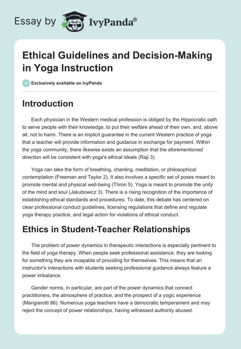 Ethical Guidelines and Decision-Making in Yoga Instruction. Page 1