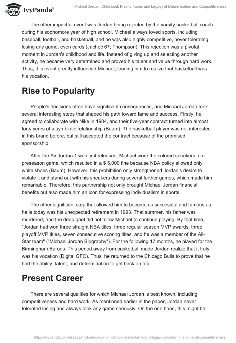 Michael Jordan: Childhood, Rise to Fame, and Legacy of Determination and Competitiveness. Page 2