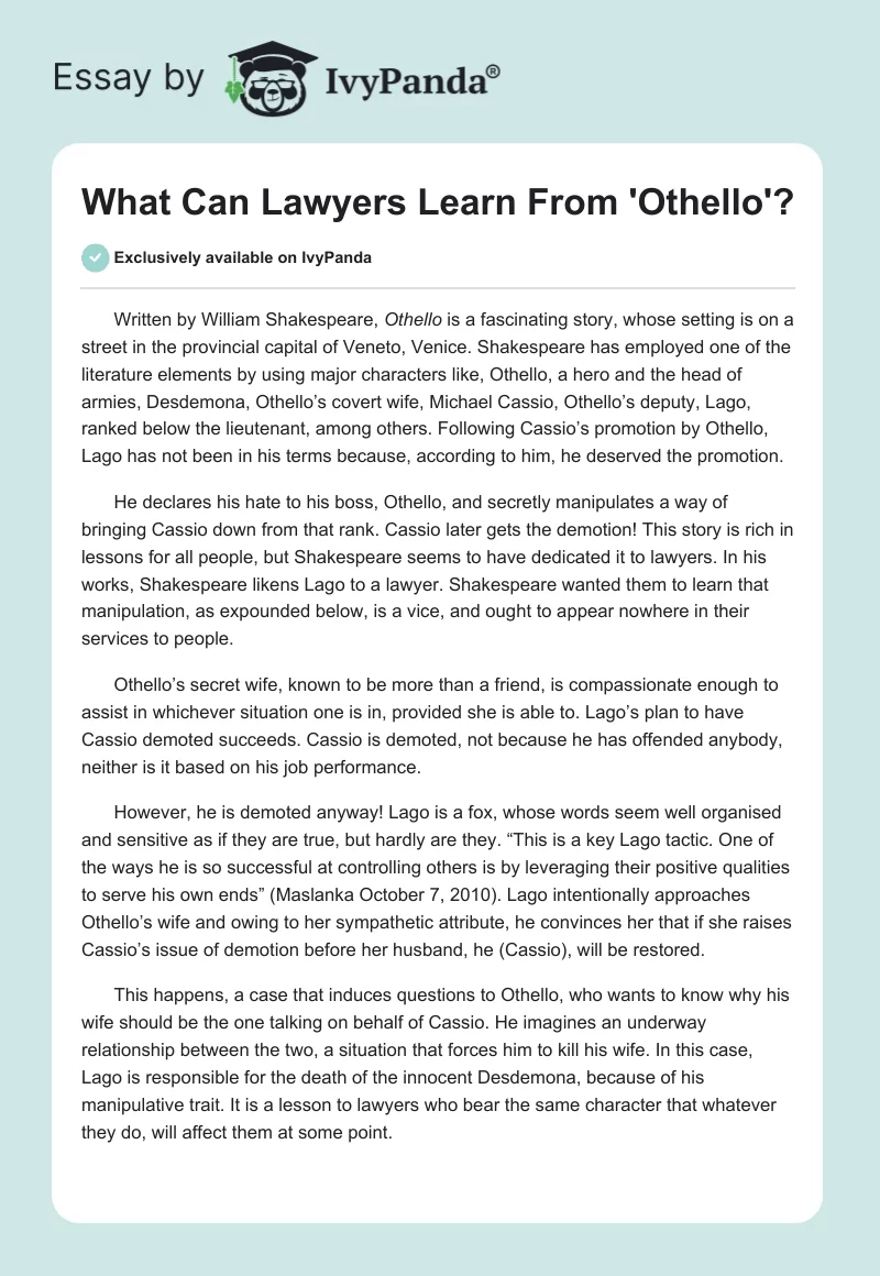 What Can Lawyers Learn From 'Othello'?. Page 1