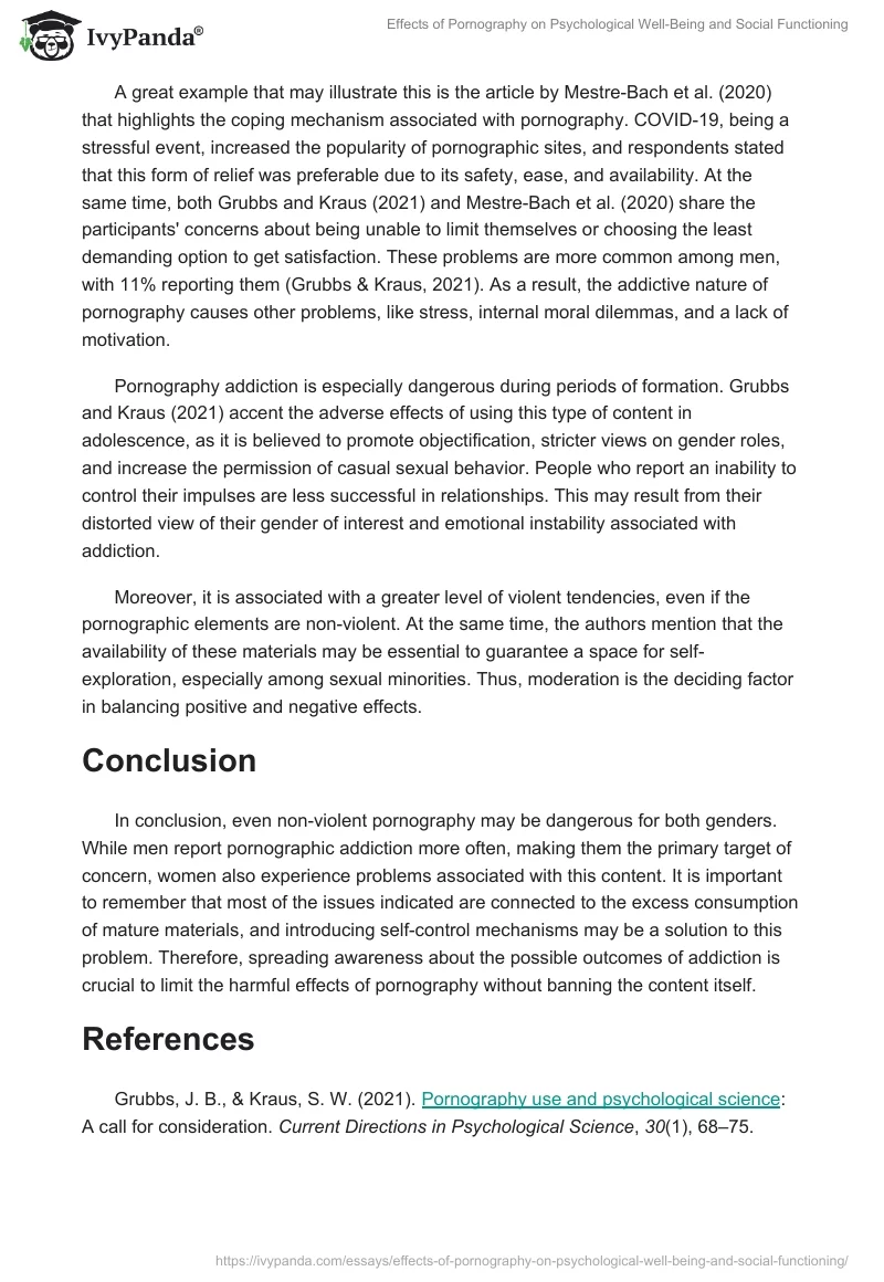 Effects of Pornography on Psychological Well-Being and Social Functioning. Page 2