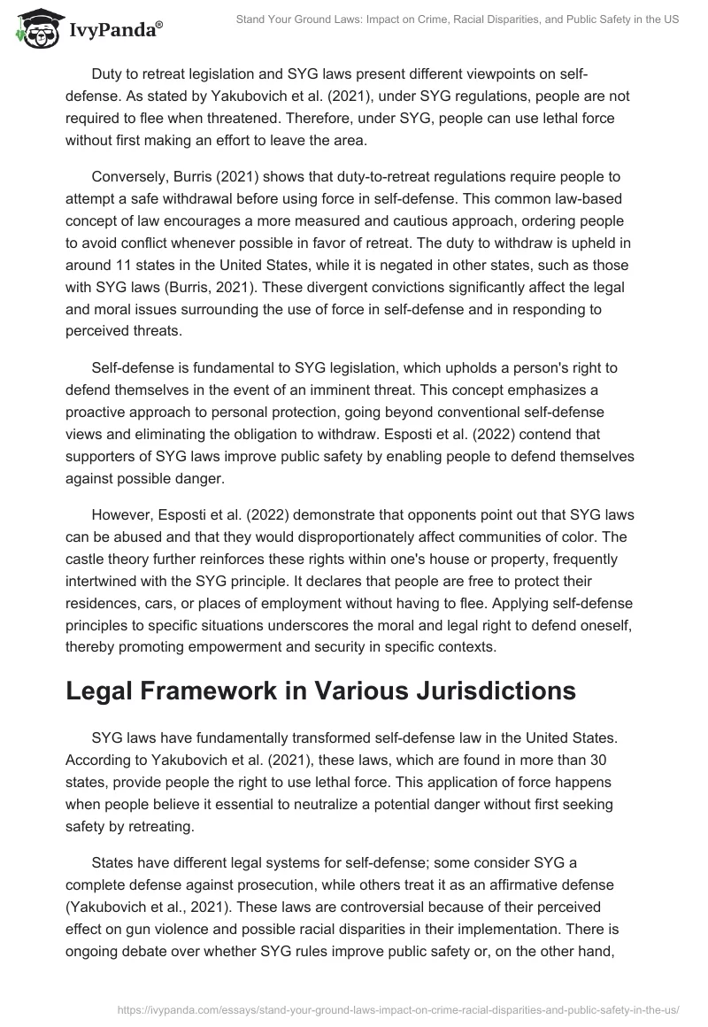 Stand Your Ground Laws: Impact on Crime, Racial Disparities, and Public Safety in the US. Page 2