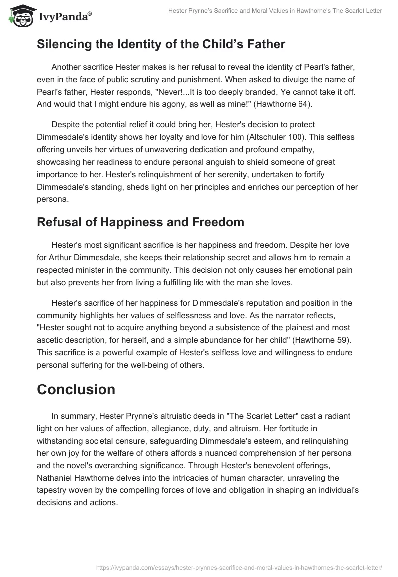 Hester Prynne’s Sacrifice and Moral Values in Hawthorne’s The Scarlet Letter. Page 2