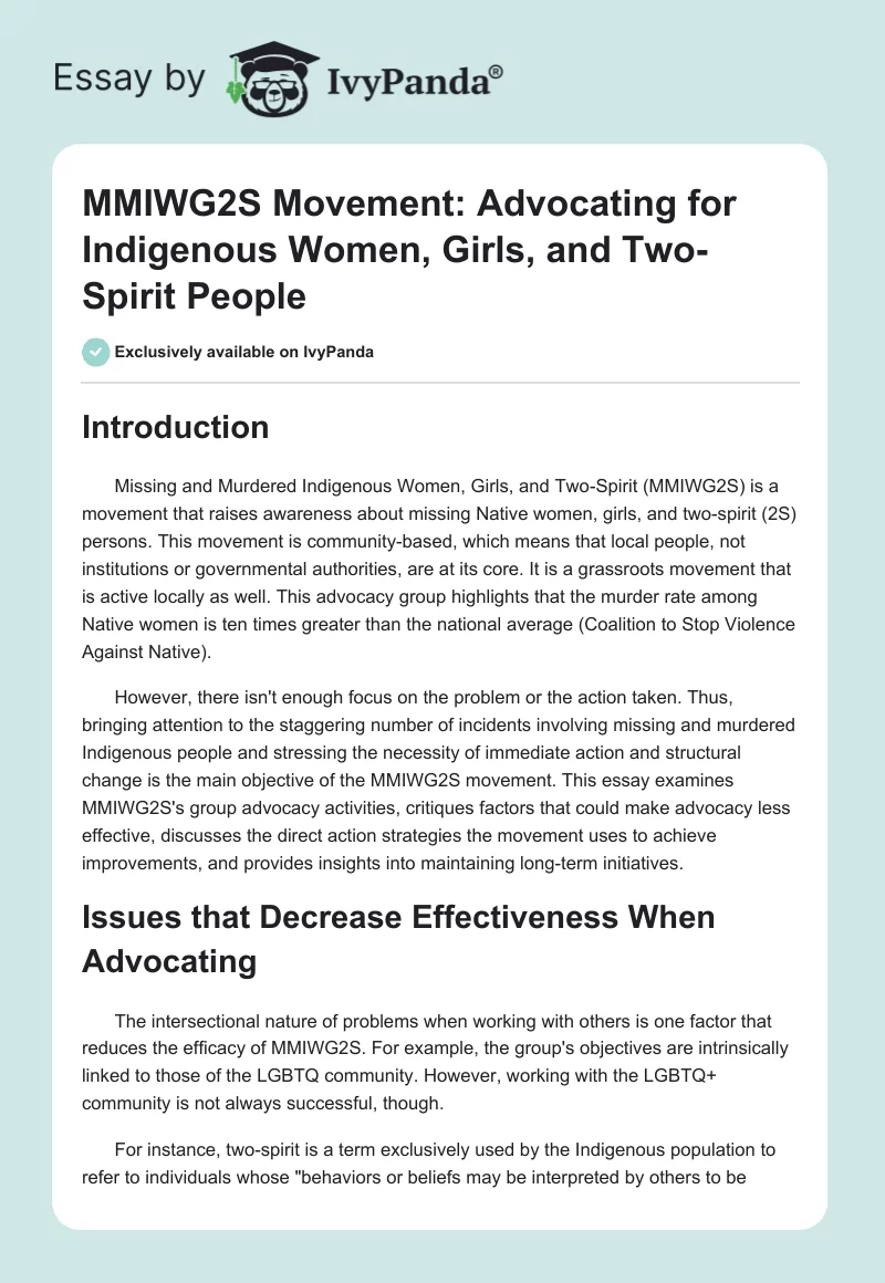 MMIWG2S Movement: Advocating for Indigenous Women, Girls, and Two-Spirit People. Page 1