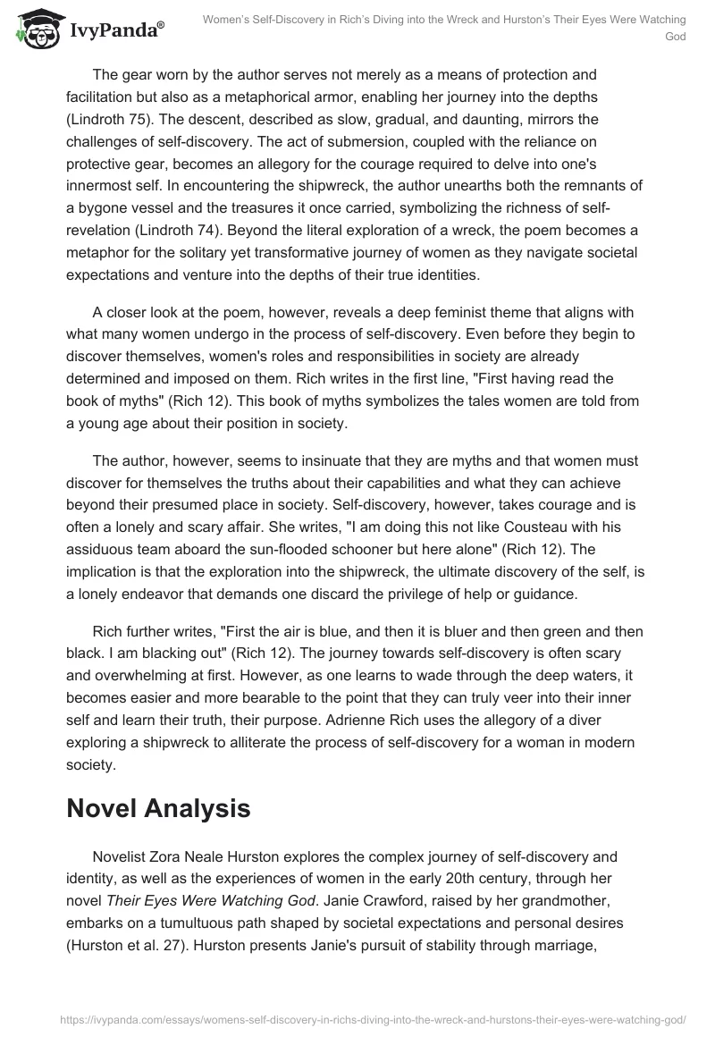 Women’s Self-Discovery in Rich’s Diving into the Wreck and Hurston’s Their Eyes Were Watching God. Page 2