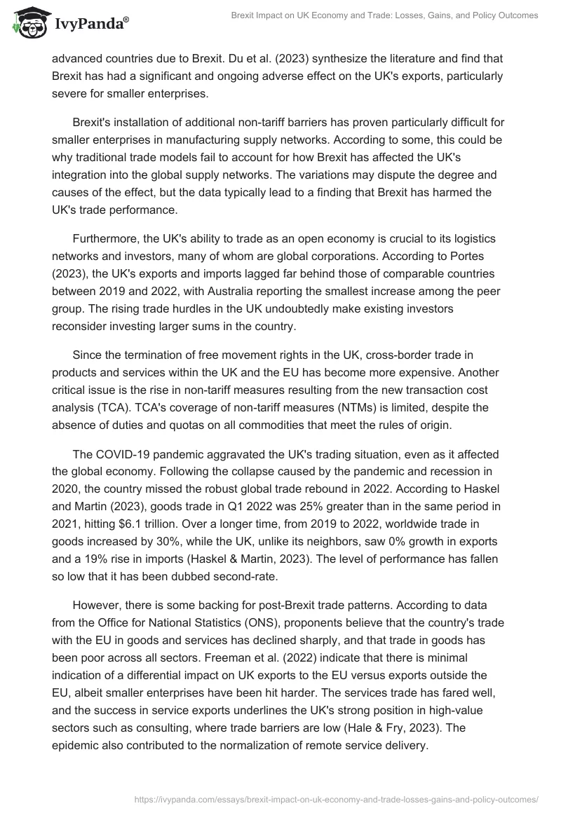 Brexit Impact on UK Economy and Trade: Losses, Gains, and Policy Outcomes. Page 2