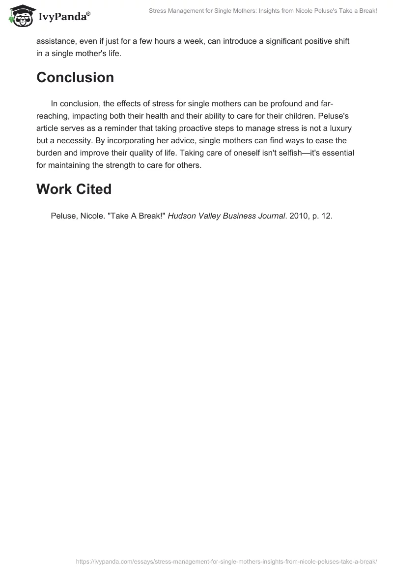 Stress Management for Single Mothers: Insights from Nicole Peluse's "Take a Break!". Page 2