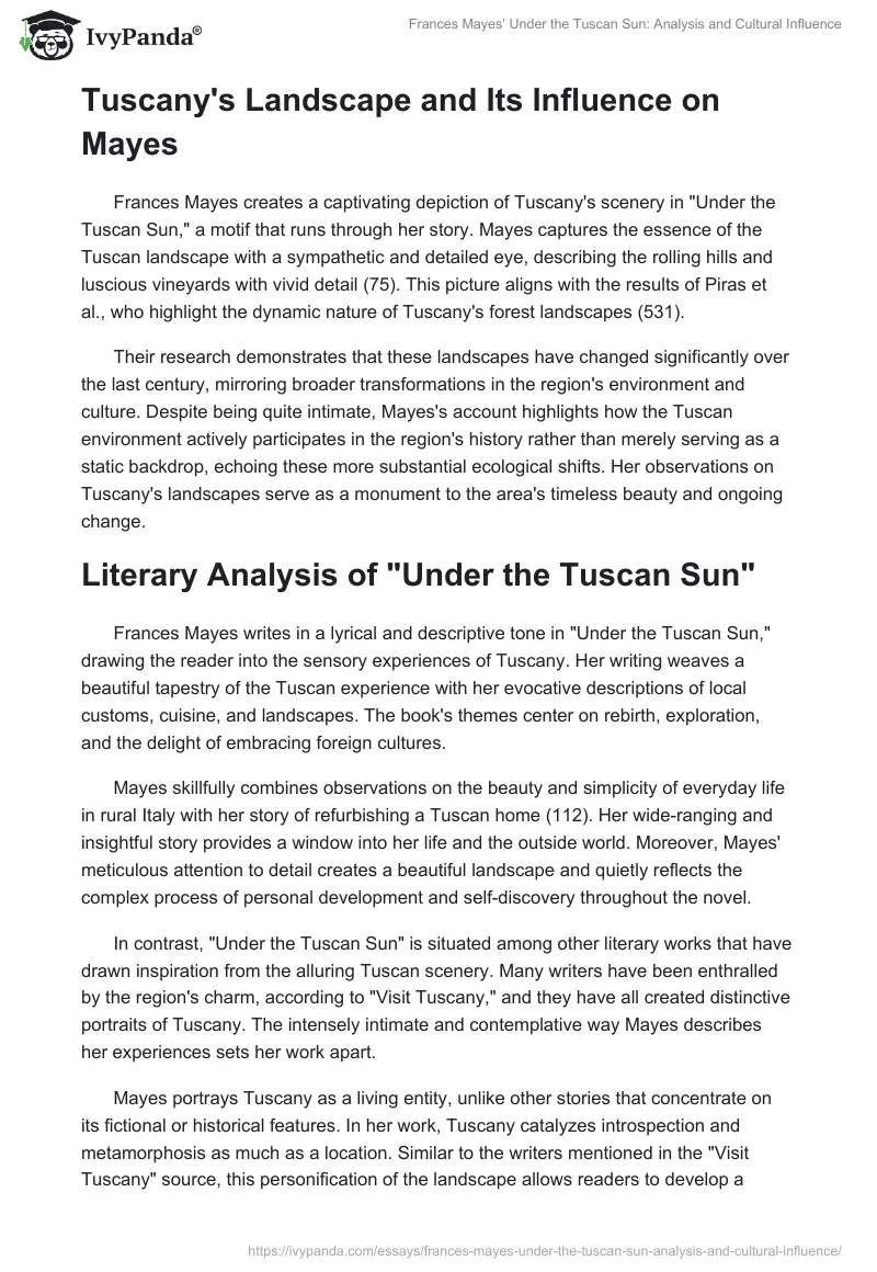 Frances Mayes’ Under the Tuscan Sun: Analysis and Cultural Influence. Page 2