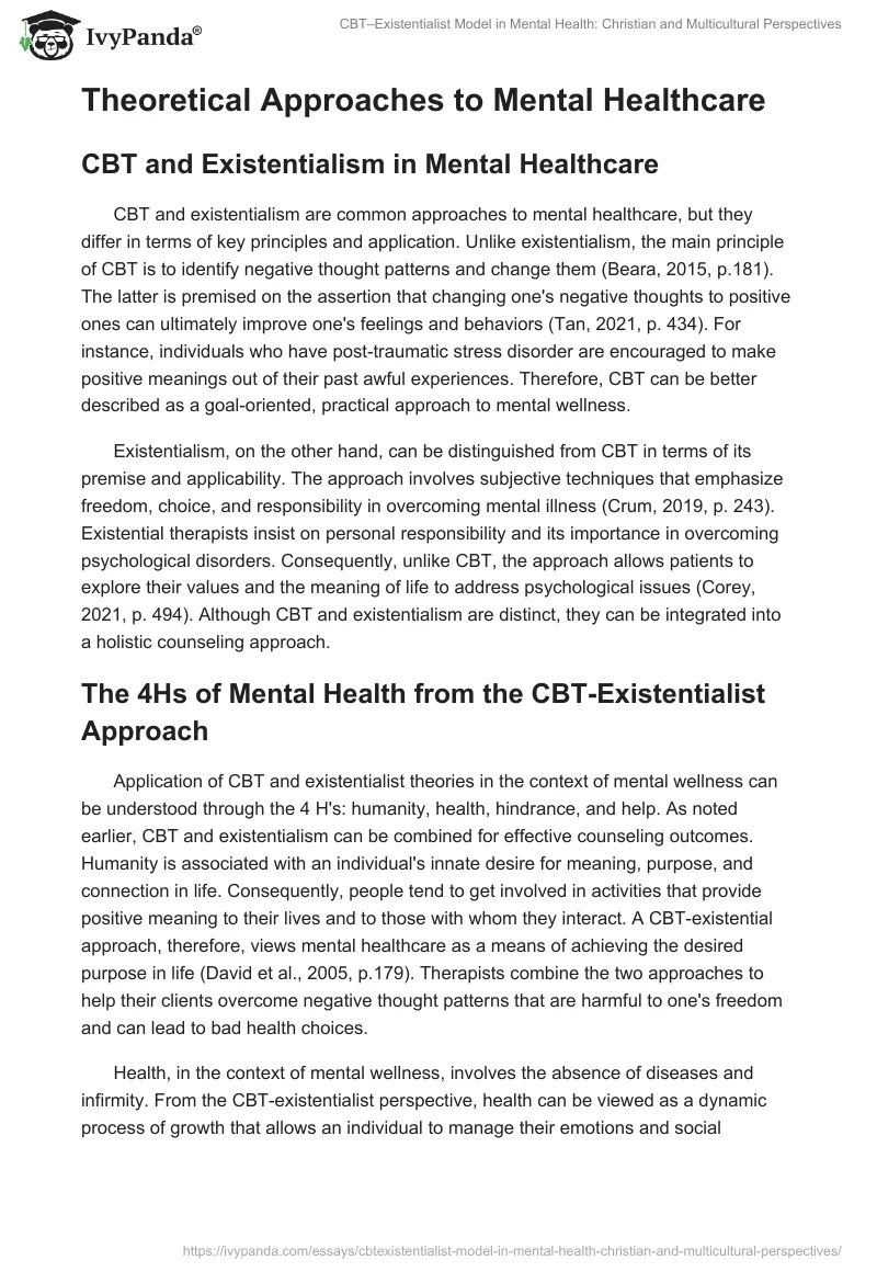 CBT–Existentialist Model in Mental Health: Christian and Multicultural Perspectives. Page 2