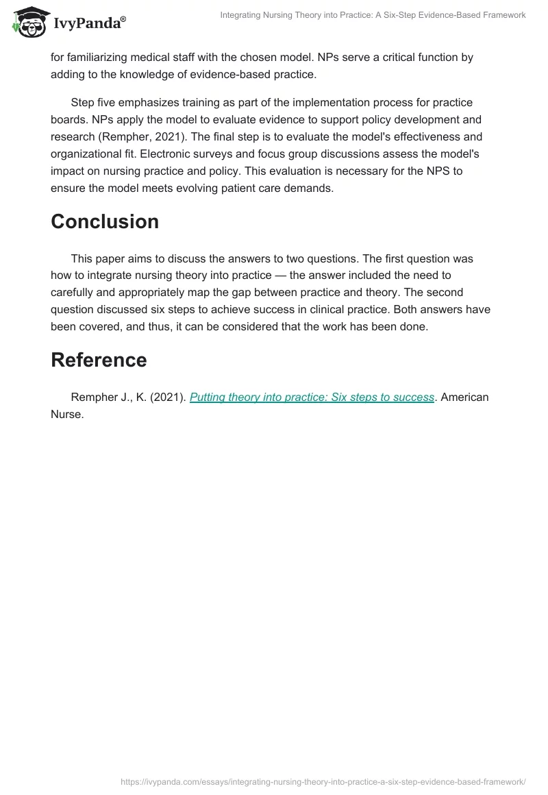Integrating Nursing Theory into Practice: A Six-Step Evidence-Based Framework. Page 2