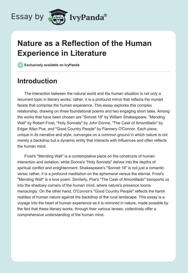 Nature as a Reflection of the Human Experience in Literature. Page 1