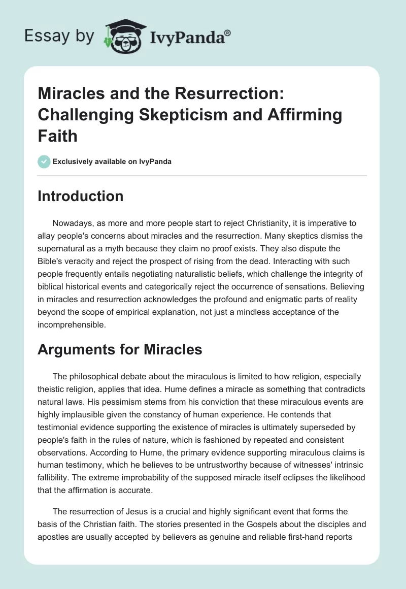 Miracles and the Resurrection: Challenging Skepticism and Affirming Faith. Page 1