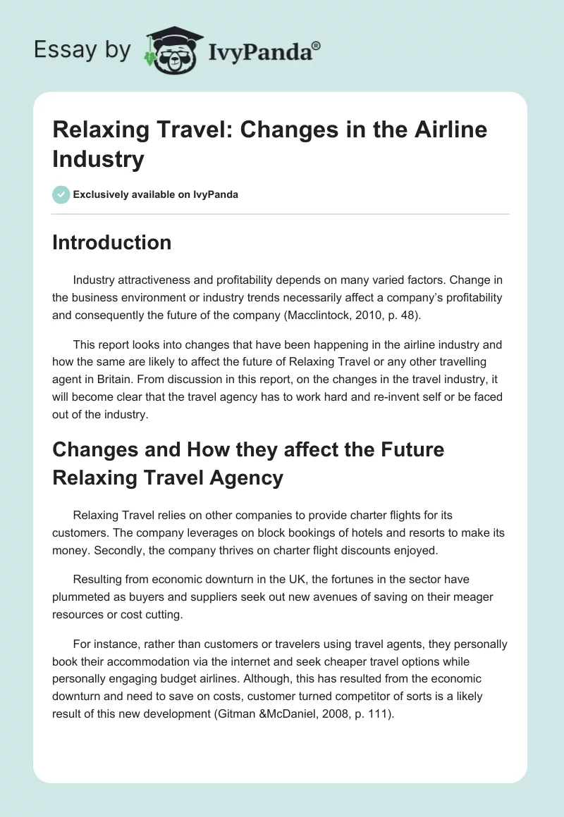 Relaxing Travel: Changes in the Airline Industry. Page 1