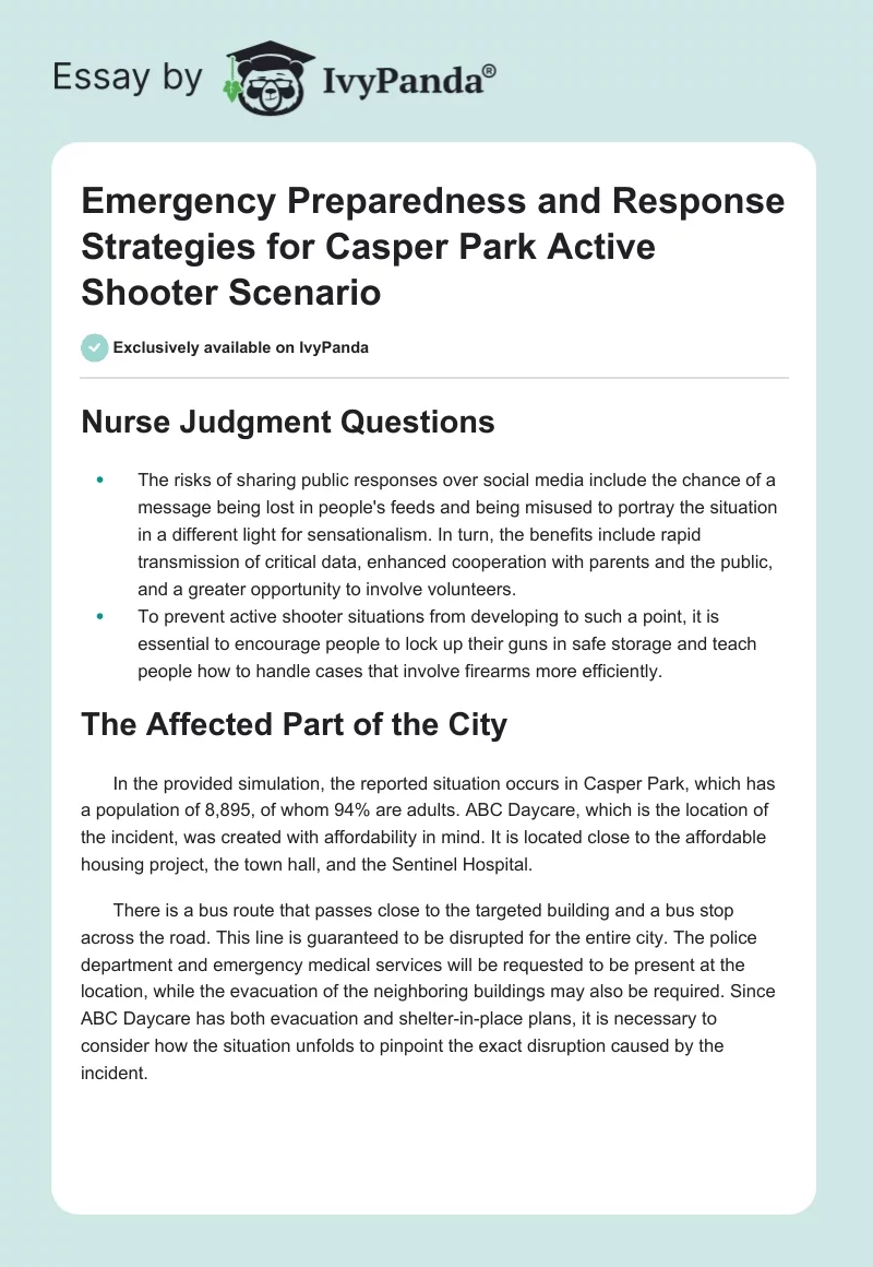 Emergency Preparedness and Response Strategies for Casper Park Active Shooter Scenario. Page 1