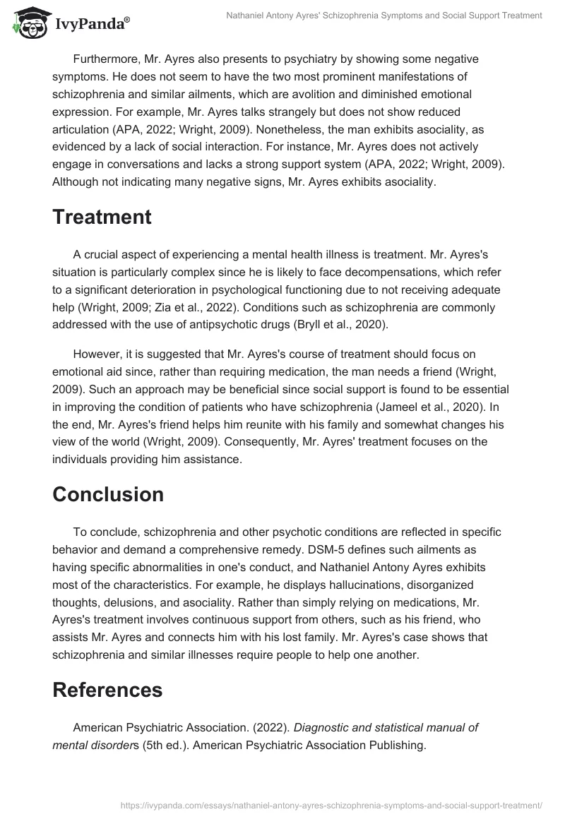 Nathaniel Antony Ayres' Schizophrenia Symptoms and Social Support Treatment. Page 2