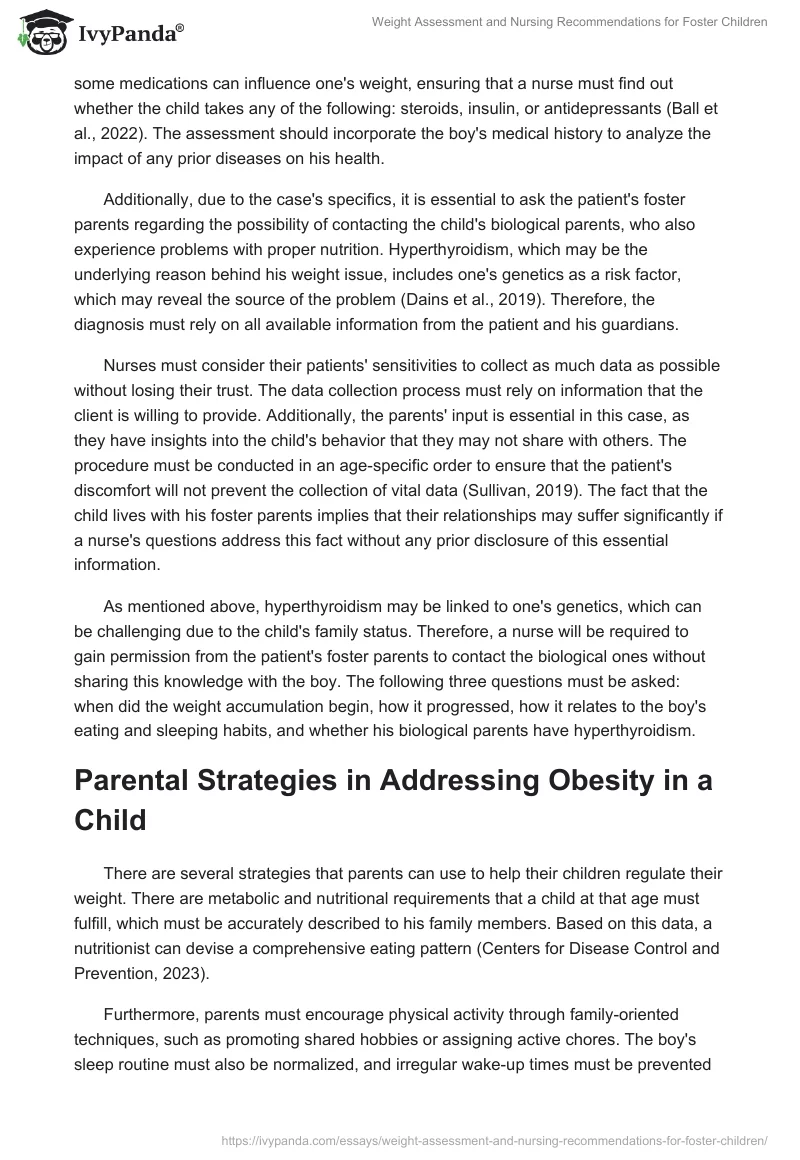 Weight Assessment and Nursing Recommendations for Foster Children. Page 2