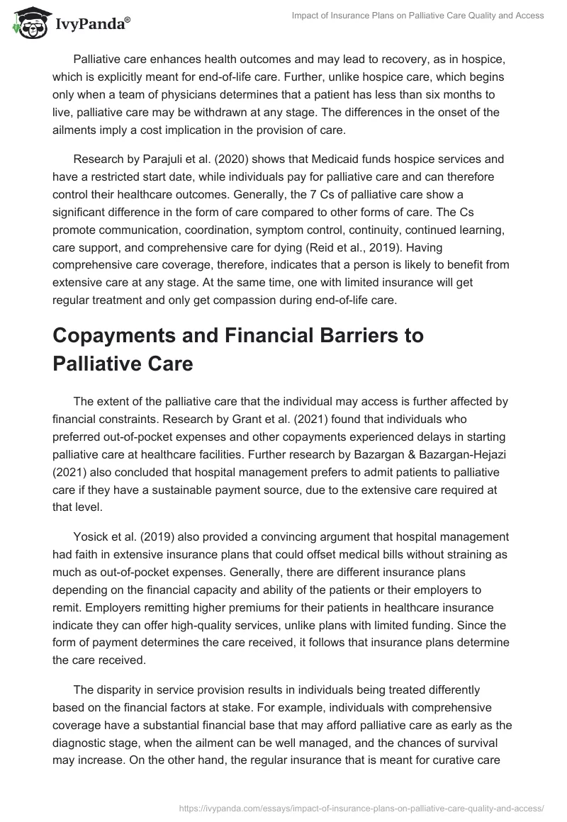 Impact of Insurance Plans on Palliative Care Quality and Access. Page 2