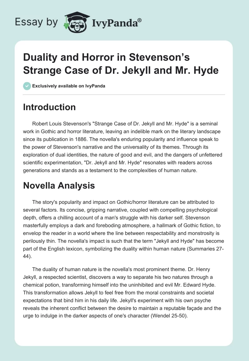 Duality and Horror in Stevenson’s "Strange Case of Dr. Jekyll and Mr. Hyde". Page 1
