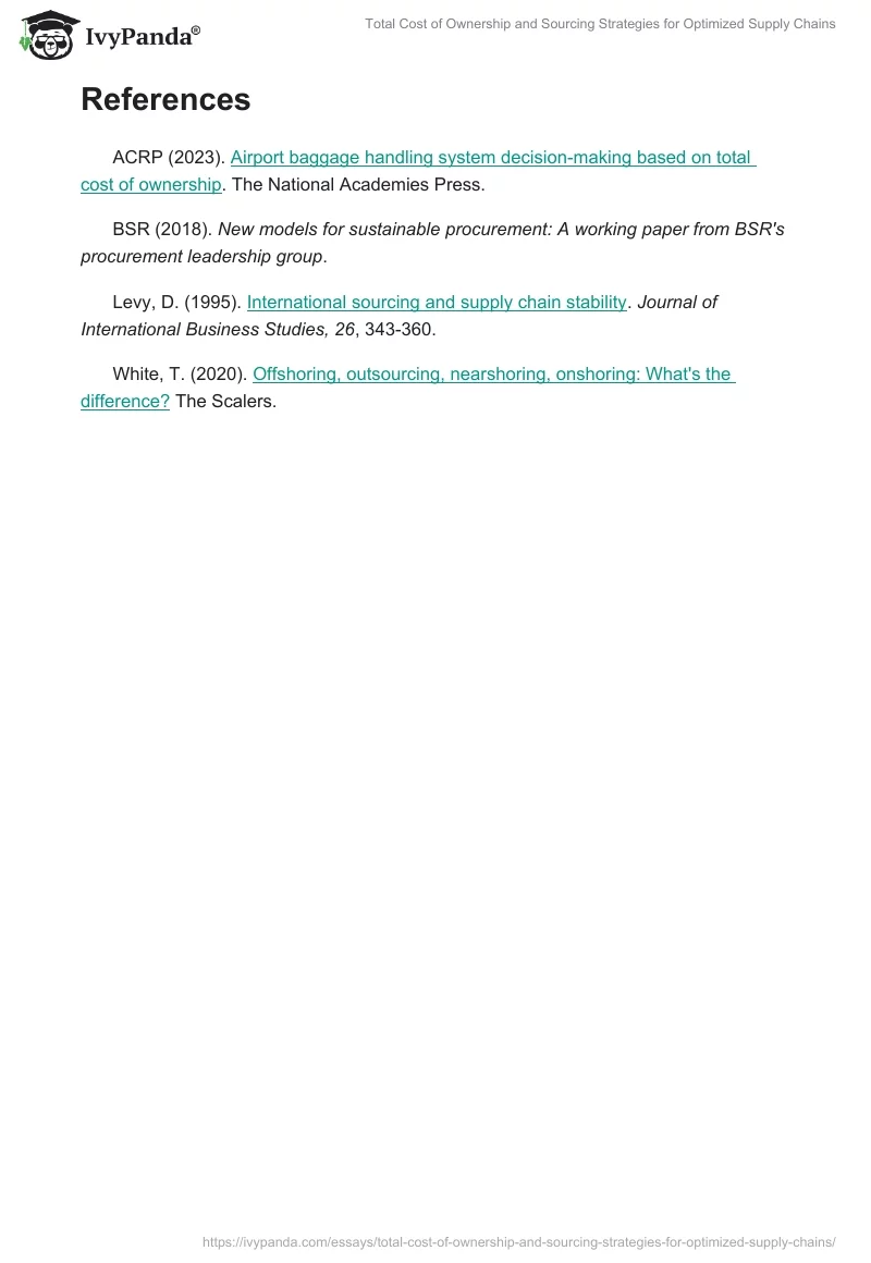 Total Cost of Ownership and Sourcing Strategies for Optimized Supply Chains. Page 2