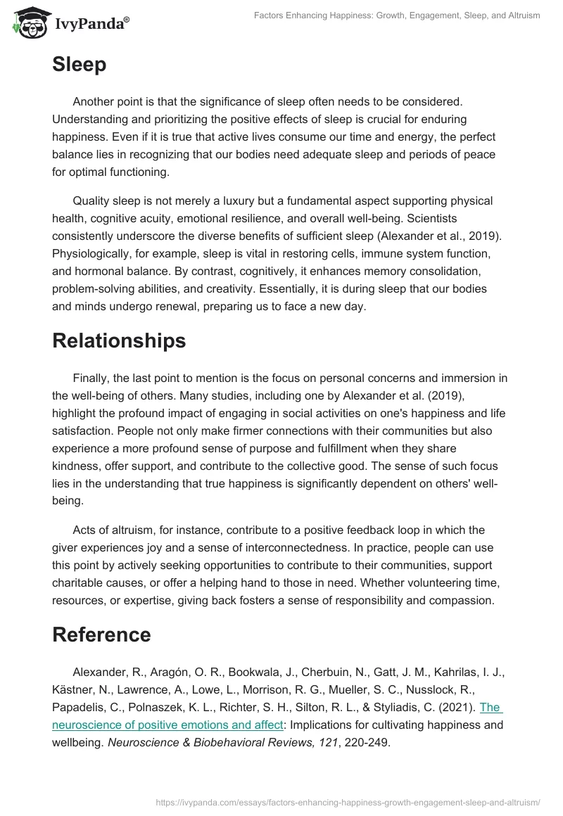 Factors Enhancing Happiness: Growth, Engagement, Sleep, and Altruism. Page 2