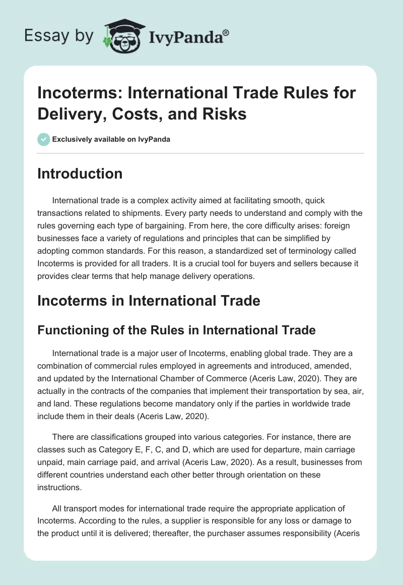 Incoterms: International Trade Rules for Delivery, Costs, and Risks. Page 1