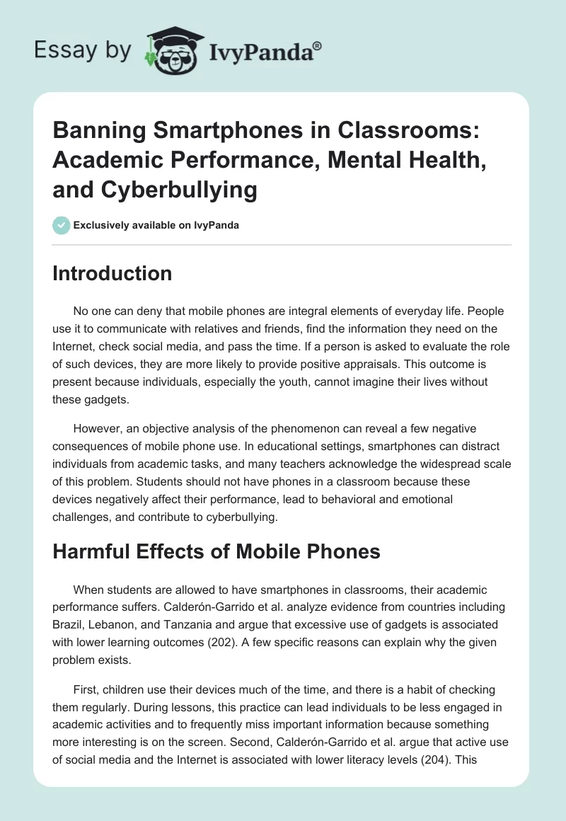 Banning Smartphones in Classrooms: Academic Performance, Mental Health, and Cyberbullying. Page 1