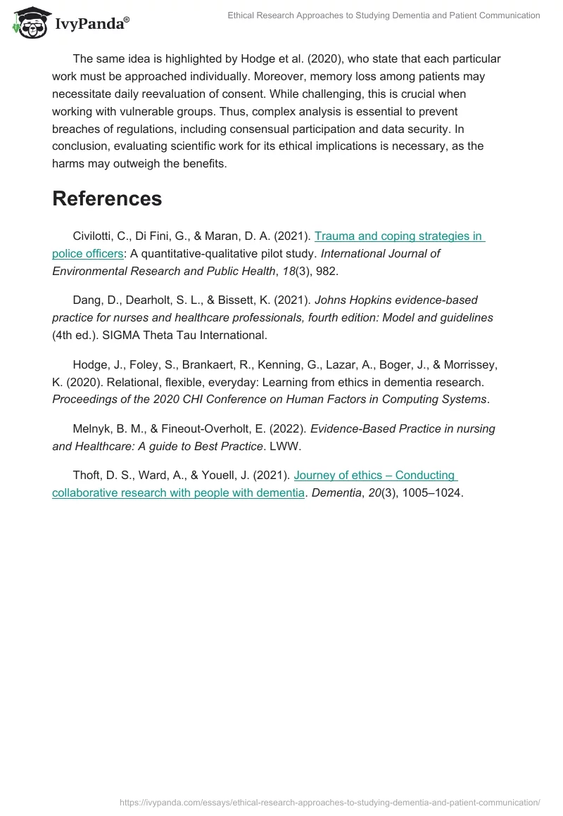 Ethical Research Approaches to Studying Dementia and Patient Communication. Page 2