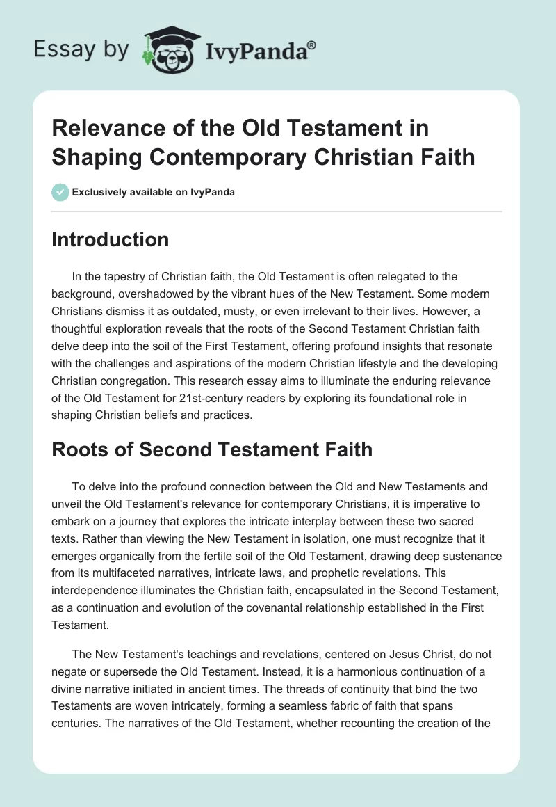 Relevance of the Old Testament in Shaping Contemporary Christian Faith. Page 1
