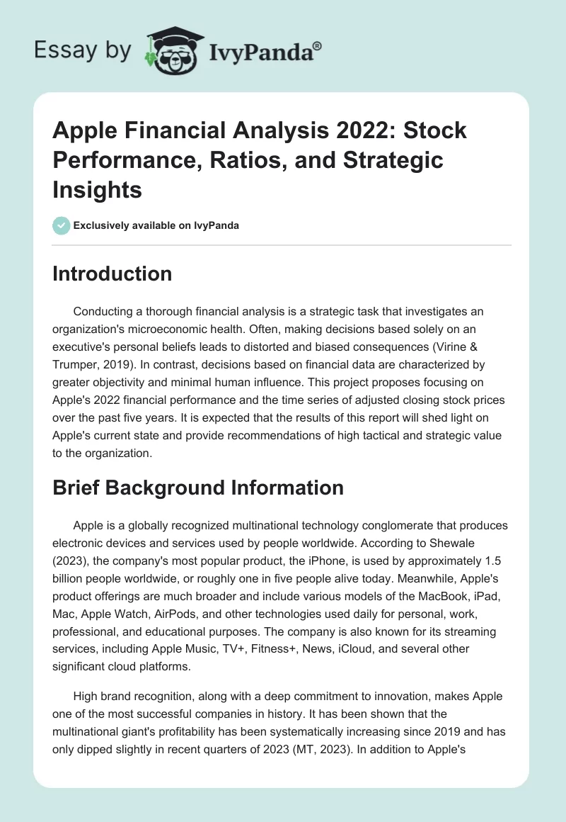 Apple Financial Analysis 2022: Stock Performance, Ratios, and Strategic Insights. Page 1