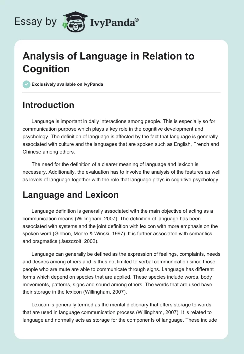 Analysis of Language in Relation to Cognition. Page 1