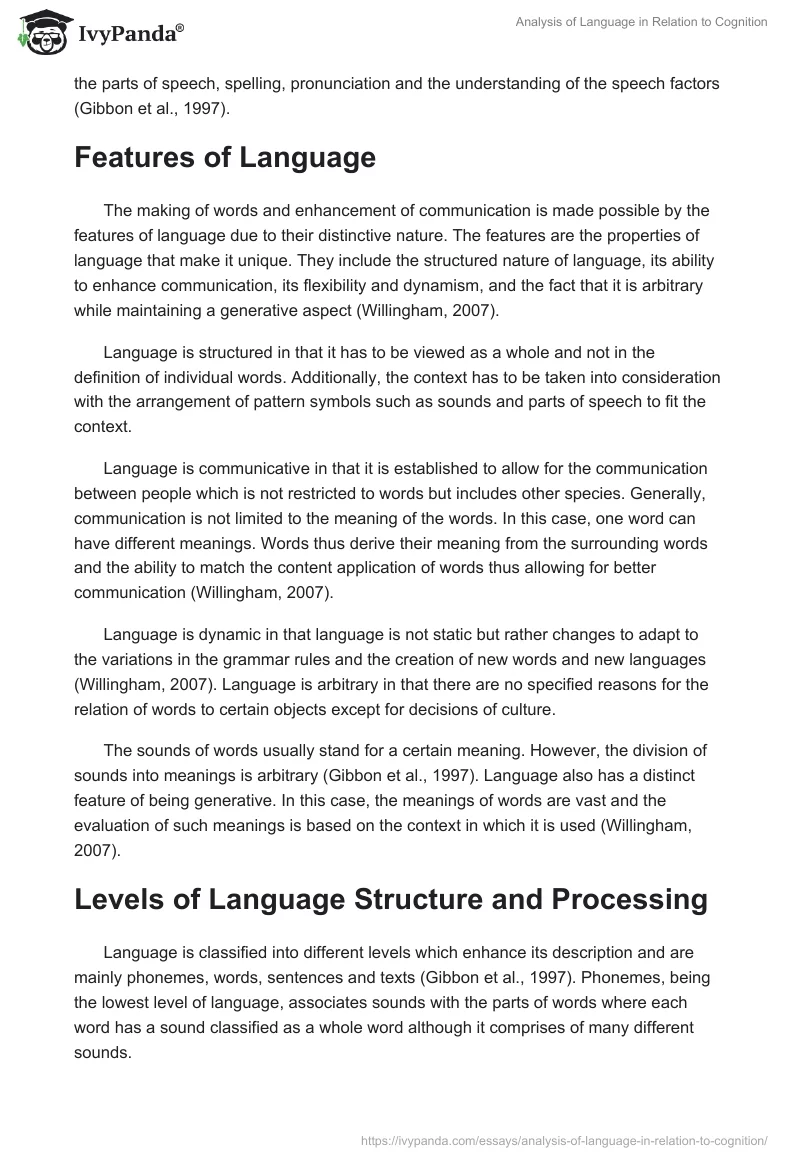 Analysis of Language in Relation to Cognition. Page 2