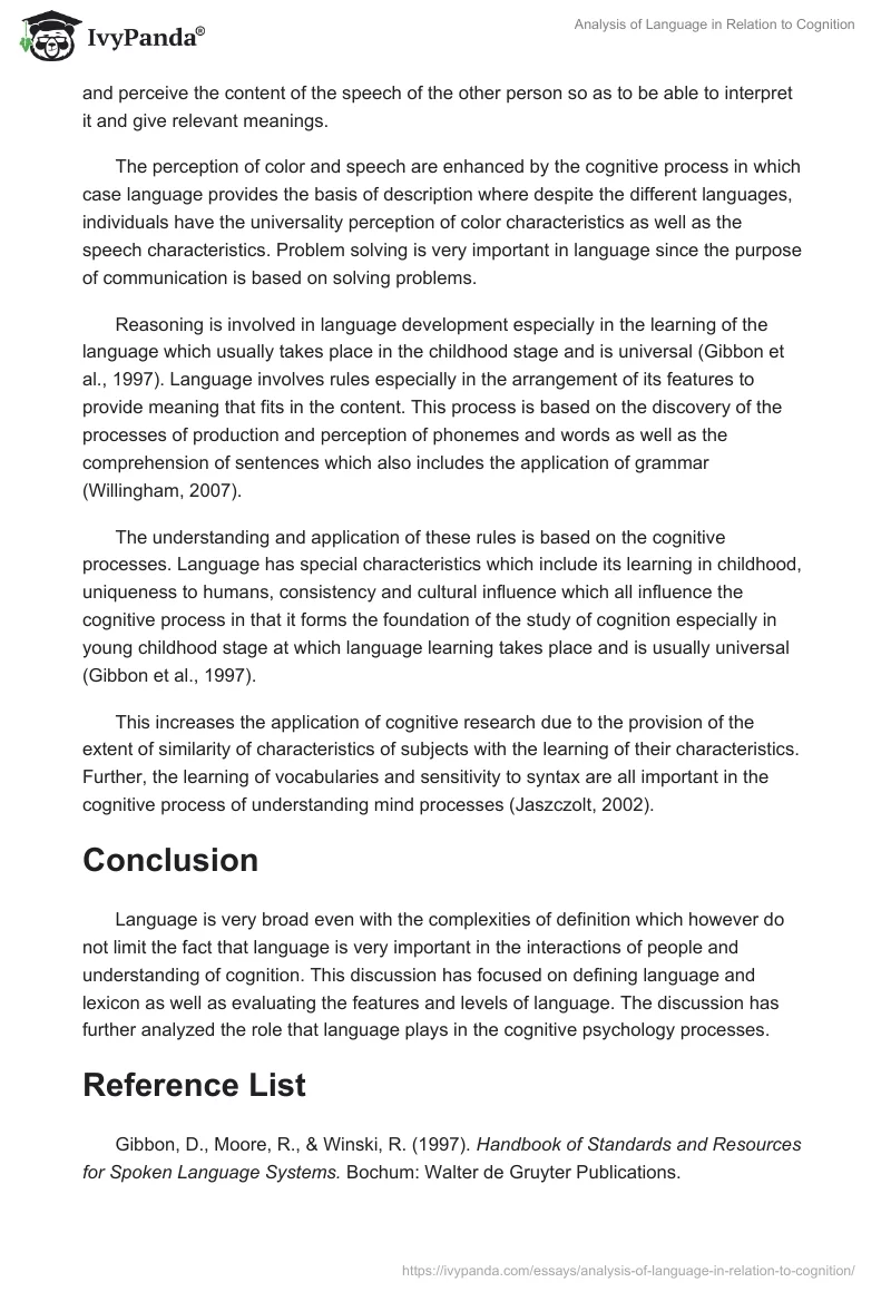 Analysis of Language in Relation to Cognition. Page 4