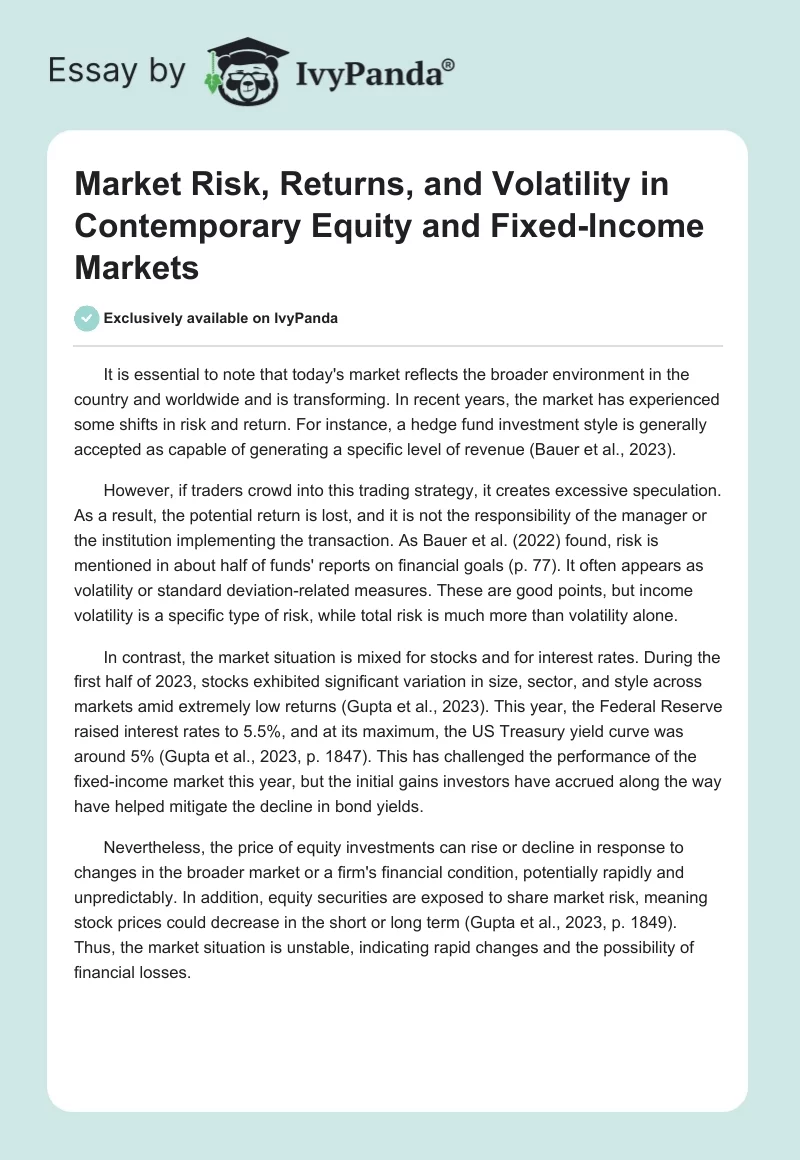Market Risk, Returns, and Volatility in Contemporary Equity and Fixed-Income Markets. Page 1