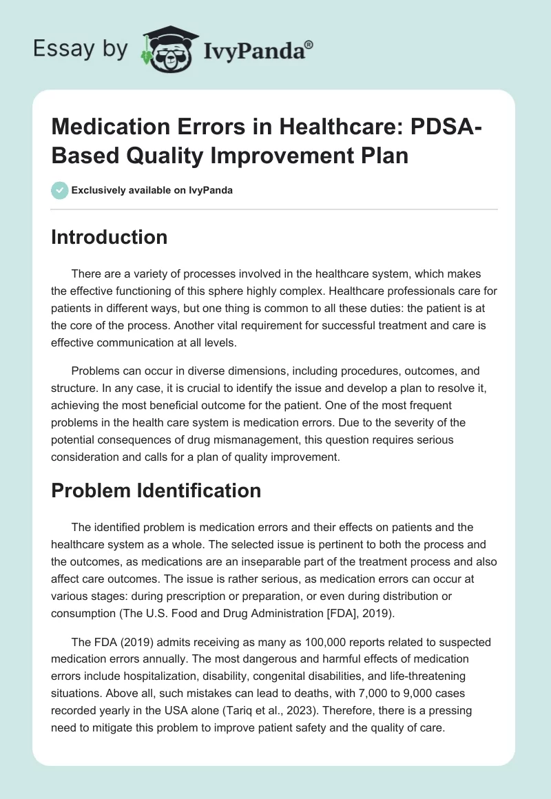 Medication Errors in Healthcare: PDSA-Based Quality Improvement Plan. Page 1