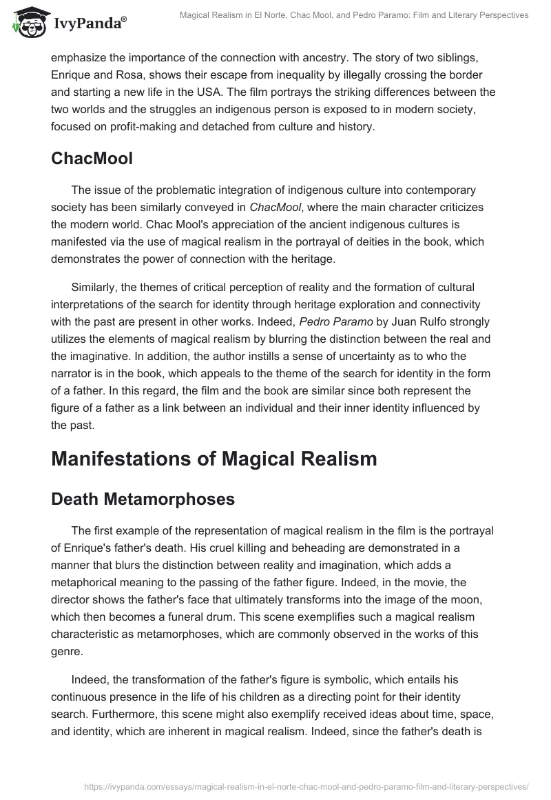 Magical Realism in El Norte, Chac Mool, and Pedro Paramo: Film and Literary Perspectives. Page 2