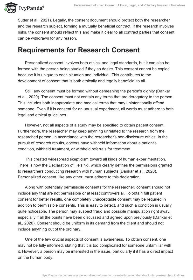 Personalized Informed Consent: Ethical, Legal, and Voluntary Research Guidelines. Page 2