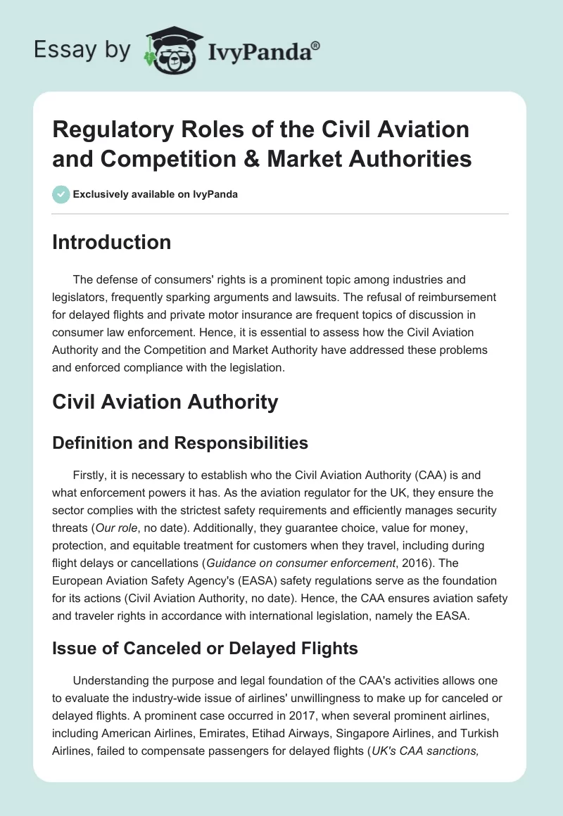 Regulatory Roles of the Civil Aviation and Competition & Market Authorities. Page 1