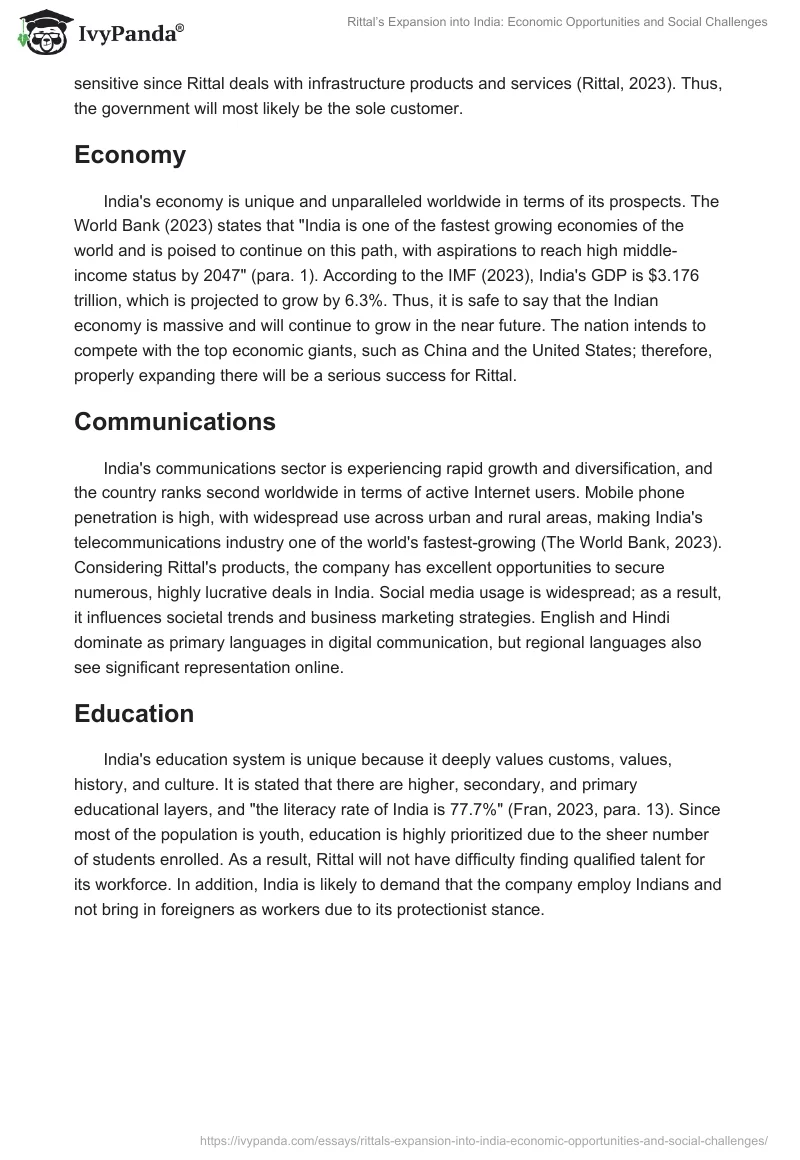 Rittal’s Expansion into India: Economic Opportunities and Social Challenges. Page 2