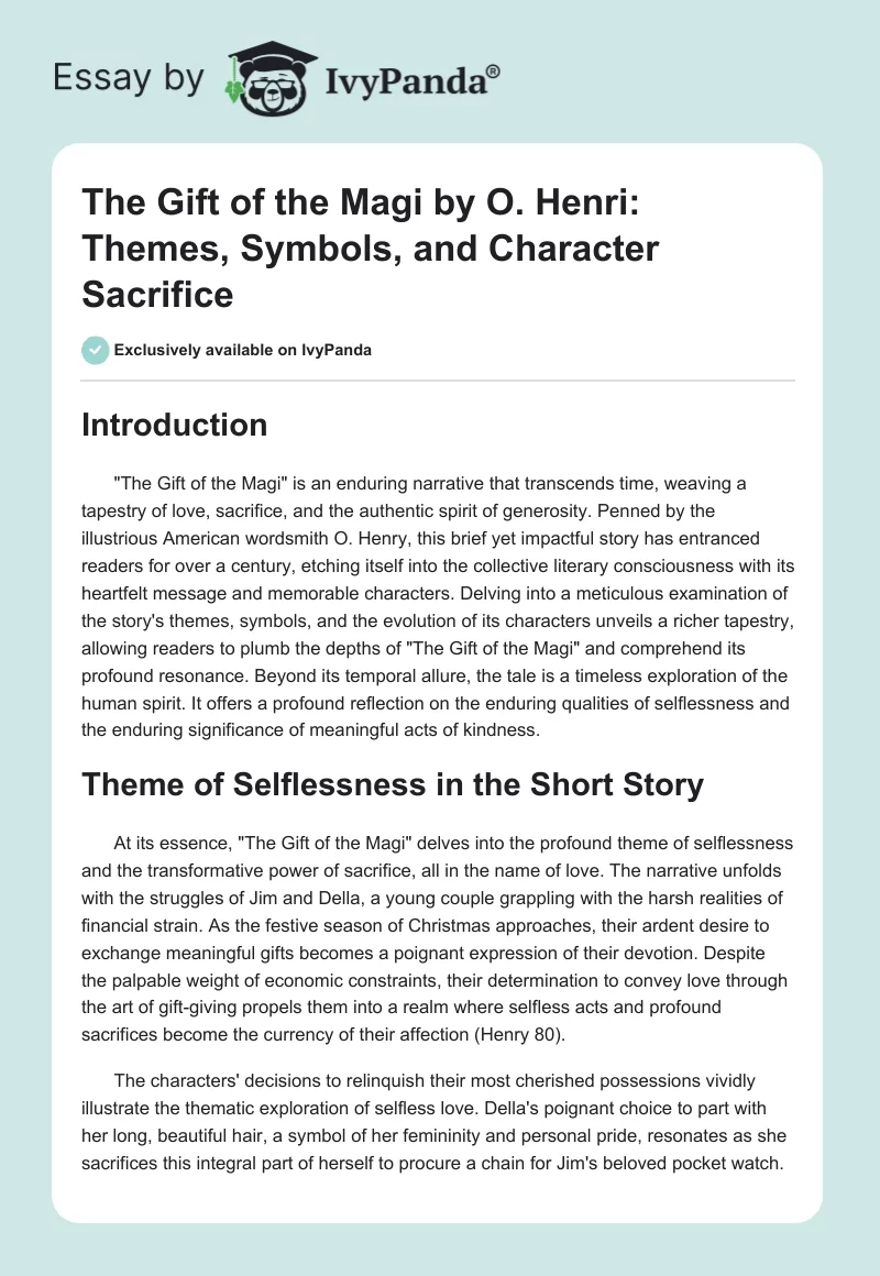 The Gift of the Magi by O. Henri: Themes, Symbols, and Character Sacrifice. Page 1