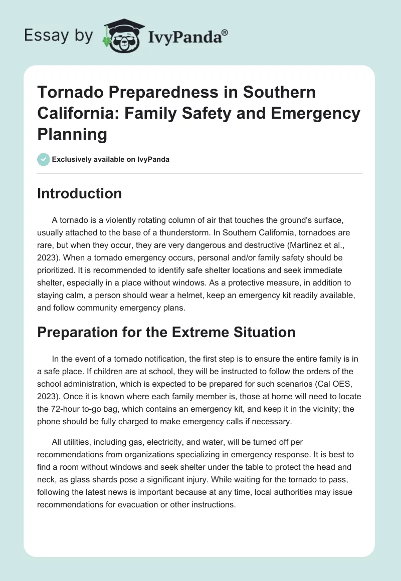 Tornado Preparedness in Southern California: Family Safety and Emergency Planning. Page 1
