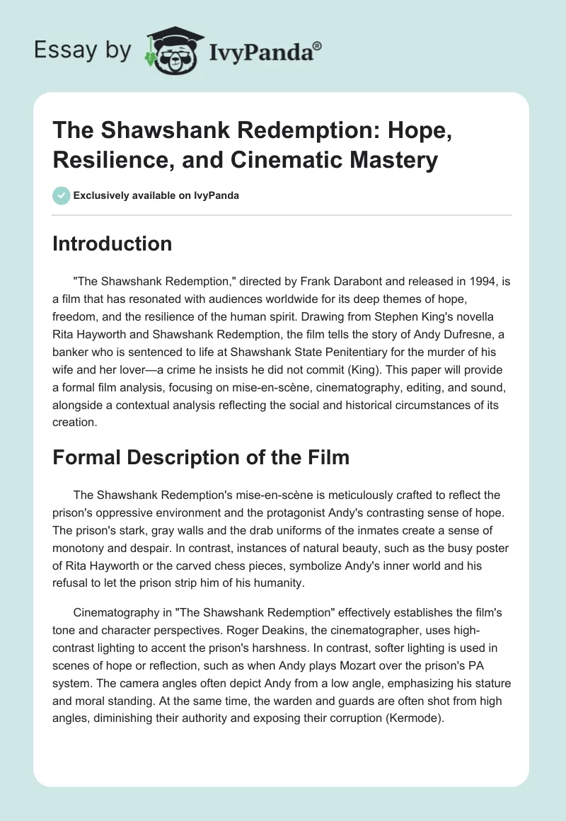 The Shawshank Redemption: Hope, Resilience, and Cinematic Mastery. Page 1