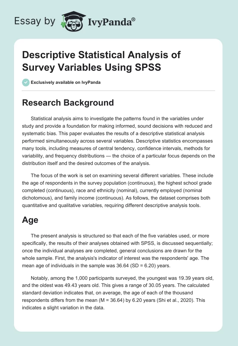 Descriptive Statistical Analysis of Survey Variables Using SPSS. Page 1