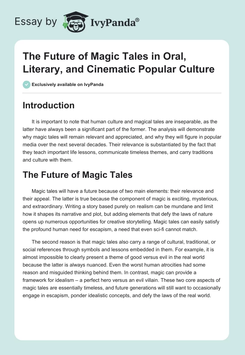 The Future of Magic Tales in Oral, Literary, and Cinematic Popular Culture. Page 1